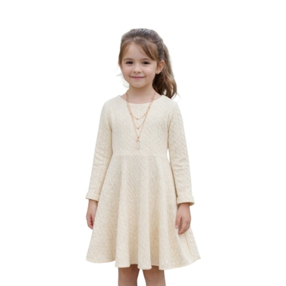 Rare Eitions Girls Knit Fit and Flare Dress with Necklace Size 7 Ivory NWT